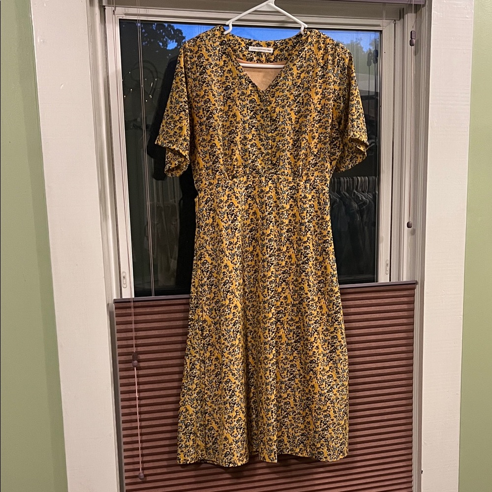Vintage Yellow Floral Midi Dress